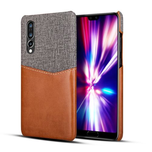 Etui en PU épissure du tissu avec porte-cartes marron pour votre Huawei P30