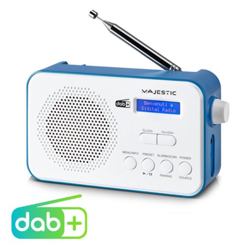 radio portable dab / dab + / fm avec batterie au lithium rechargeable intégrée.