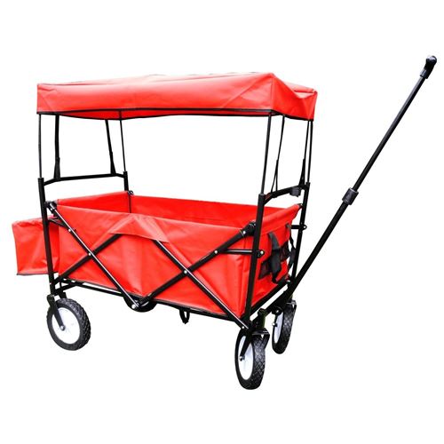 Bieco 22000116 Bieco – Chariot pliable rouge, pour enfants avec protection anti-pluie