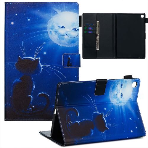 Etui en PU impression sourire de lune et de chat pour votre Samsung Galaxy Tab S5e SM-T720/T725