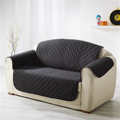 Protege canape matelasse 223 x 179 cm microfibre unie club Noir