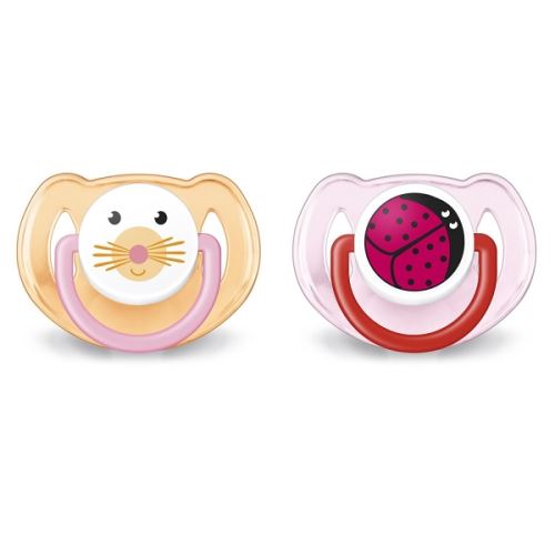 Lot de 2 sucettes animaux 6/18 mois ours coccinelle - philips avent