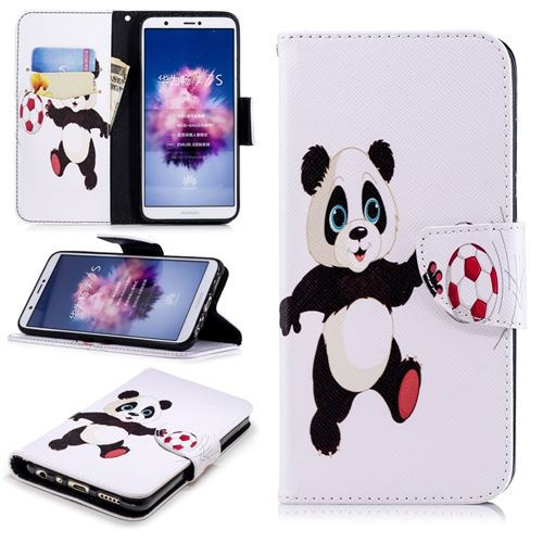 Etui en PU panda jouer au football pour votre Huawei P Smart/Enjoy 7S