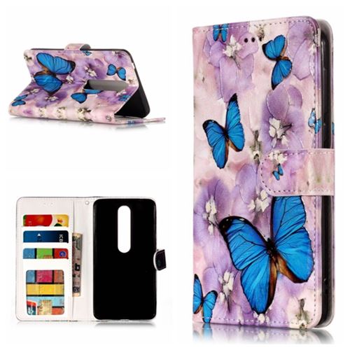 Etui en PU papillon bleu pour votre Nokia 6