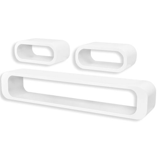 Wandplanken kubus MDF zwevend voor boeken/dvd 3 st wit