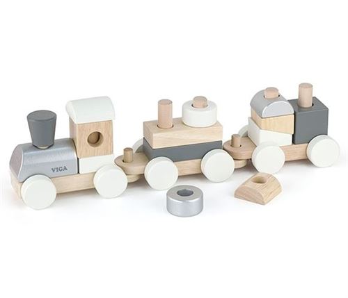 Viga Toys train d'empilage 40 cm gris/blanc 17 pièces