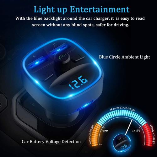 Transmetteur FM Bluetooth 5.0 Pour Voiture - Double Charge USB, écran LED, Lecture MP3