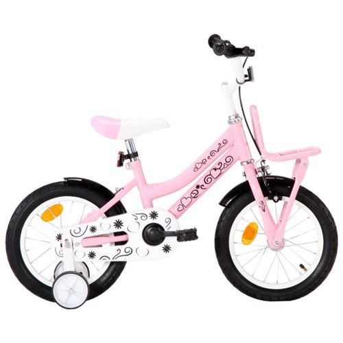 vidaXL Vélo d'enfant avec porte-bagages avant 14 pouces Blanc et rose