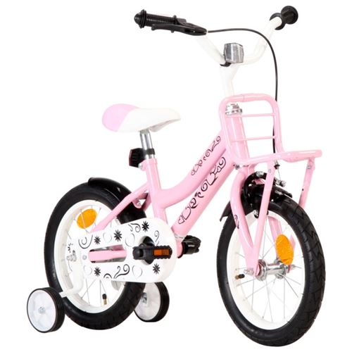 vidaXL Velo d Enfant et Porte bagages Avant Bicyclette pour Enfants Garde chaine Garde boue Cyclisme Guidon Reglable en Hauteur 14 Pouces Blanc et Rose Velo enfant Achat prix fnac