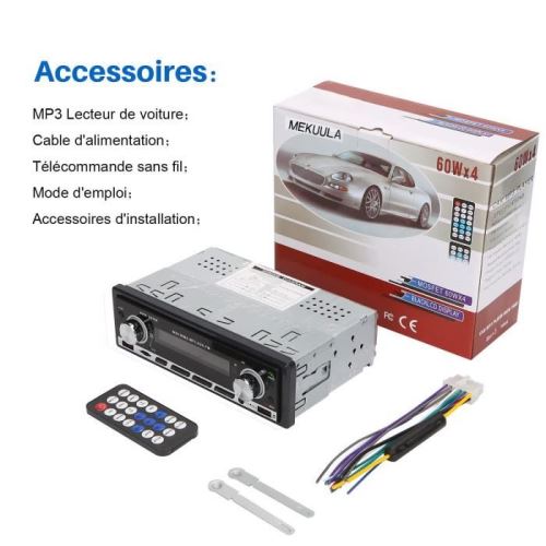 MEKUULA 4x60w Autoradio USB Bluetooth 1 Din Poste de Voiture Main Libre  stéréo vidéo FM Radio avec Télécommande/SD/AU/TF - Autoradio