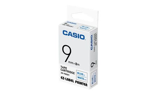 Casio XR-9WEB1 - Auto-adhésif - bleu sur blanc - Rouleau (0,9 cm x 8 m) 1 cassette(s) bande d'étiquettes - pour Casio KL-130, G2, HD1; KL 100, 120, 1500, 200, 60, 7000, 7400, 750, 780, 820, 8200, C500