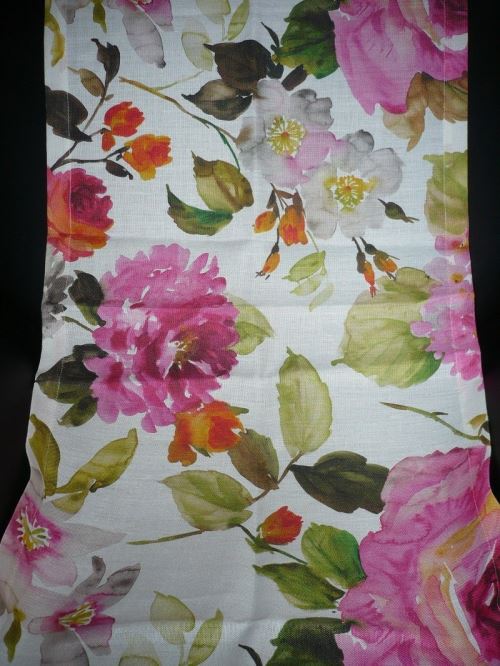 Apelt 4177_48x135_80 Chemin de table en lin Motif floral roses Blanc et rose 48 x 135 cm