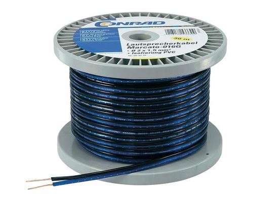 Câble haut-parleur conrad 93003c16 2 x 1.35 mm² bleu, noir 100 m