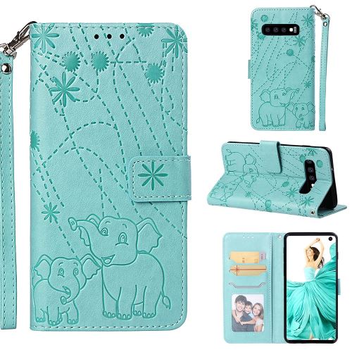 Etui en PU motif éléphant cyan pour votre Samsung Galaxy S10