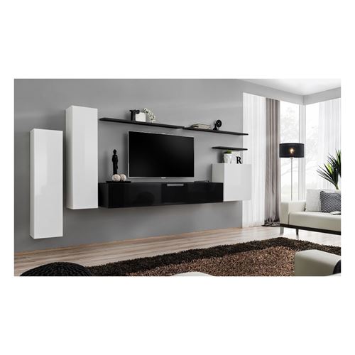 Ensemble meuble salon SWITCH I design, coloris blanc et noir brillant.
