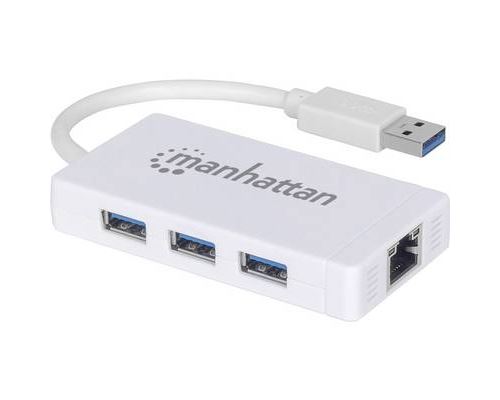 Manhattan hub 3 ports usb 3.0 avec adaptateur éthernet gigabit blanc