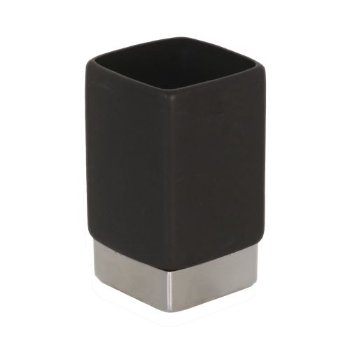 MSV 140748 Nhale Gobelet Céramique Acier Inoxydable/Grès Noir Mat 6,5 x 6,5 x 11,5 cm