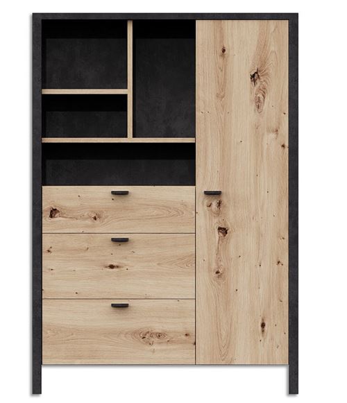 Meuble buffet coloris artisan chêne / acier foncé - L.91 x H.132 x P.40,5 cm -PEGANE-