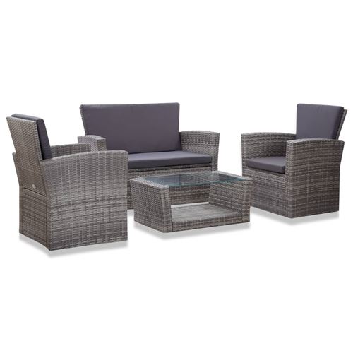 Vidaxl Gris Salon De Jardin 4 Pcs Avec Coussins Résine Tressée