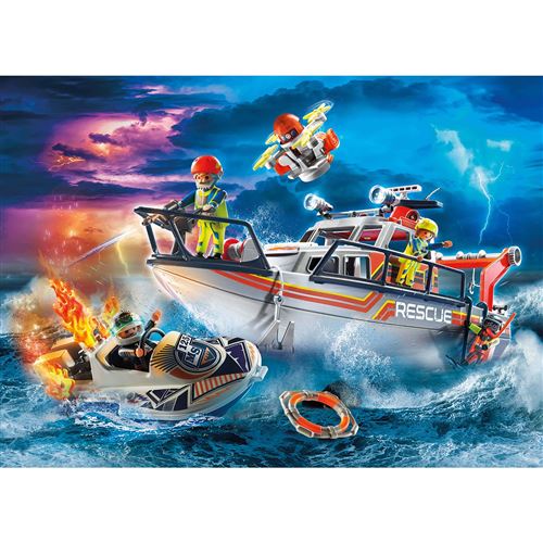 Bateau de sauvetage et pompiers - PLAYMOBIL 70147 - Avec moteur