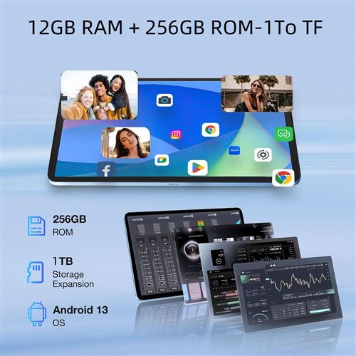 Tablette Android 15 - Écran 10" HD, 8Go RAM + 128Go, Octa-core, 13+5MP, 6000 MAh, Wi-Fi 5G, Noir
