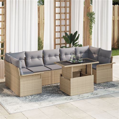 Non Communiqué Beige Ensemble De Canapé De Jardin De 8 Pièces Avec Coussins Poly Rotin, Canapé De Jardin 2 Places Avec Rangement Et Coussins B