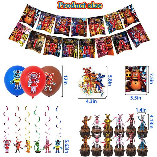 Five Nights at Freddy Theme Birthday Party Supplies, Five Nights Party  Incluing FNAF Birthday Banner, FNAF Cake Topper, 24pcs FNAF Cupcake Topper,  FNAF Party Balloons for Kids Party Favors Black : 