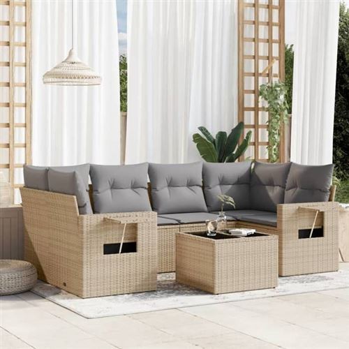 Vidaxl Beige Salon De Jardin 7 Pièces - Image 3
