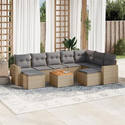 VIDAXL - Salon de jardin modulable - Rotin - Beige - 10 pièces - 9 personnes - Image 2
