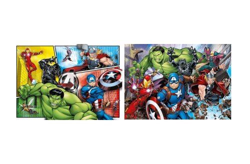 Puzzles 2 x 60 pieces avengers collection - les puissants super heros marvel - enfant 4 ans - set puzzle dessin anime + carte
