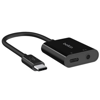 Belkin RockStar - USB-C vers jack de casque / adaptateur de charge - 24 pin USB-C mâle pour jack mini 24 pin USB-C femelle - 19.6 cm - USB Power Delivery (60W) - 1