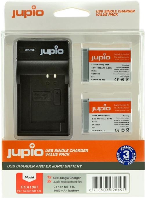 Jupio Kit : Batterie NB-13L (2X) + Chargeur USB simple