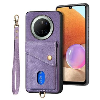 Étui Pour Huawei Mate 70 Lanière Détachable Cuir Premium Multifonctionnel Fermeture Magnétique Fente Pour Carte FOXDOCK Violet - 1