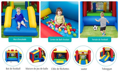 Château Gonflable avec Toboggan pour 2 Enfants de 3 à 5 ans Aire de Jeux  Gonflable avec Accessoires (Pompe de 300W Incluse) - Costway
