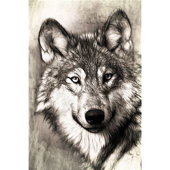 Fabulous Poster Dessin tete de loup noir et blanc 42cm x 63cm