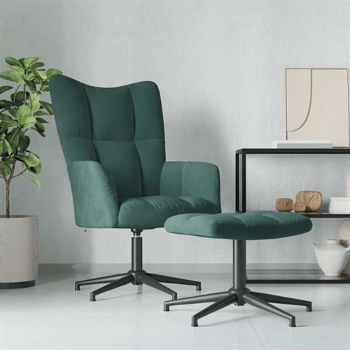 Vidaxl Vert - Chaise De Relaxation Avec Tabouret - Foncé - Image 3