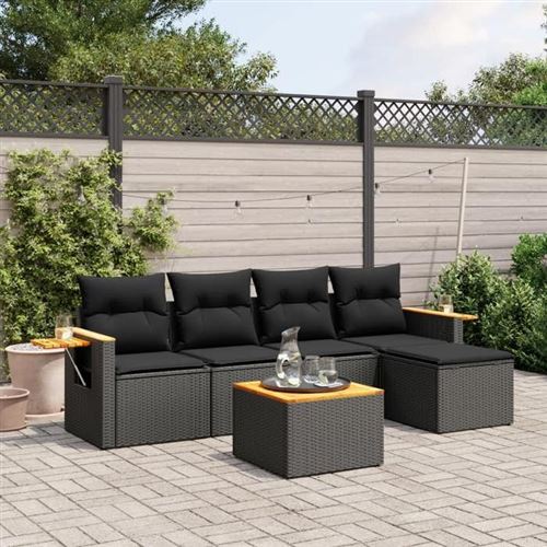 VIDAXL  Salon De Jardin 6 Pcs Avec Coussins Noir R&eacute;sine Tress&eacute;e