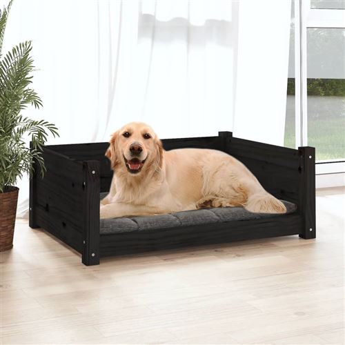 vidaXL Lit pour Chien Noir 75,5x55,5x28 cm Bois de Pin Solide Canapé Couchage