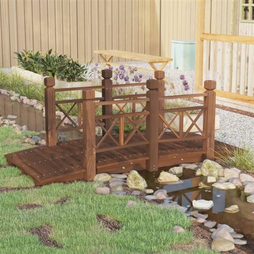 Pont de jardin avec garde corps 150x67x56cm bois massif épicéa