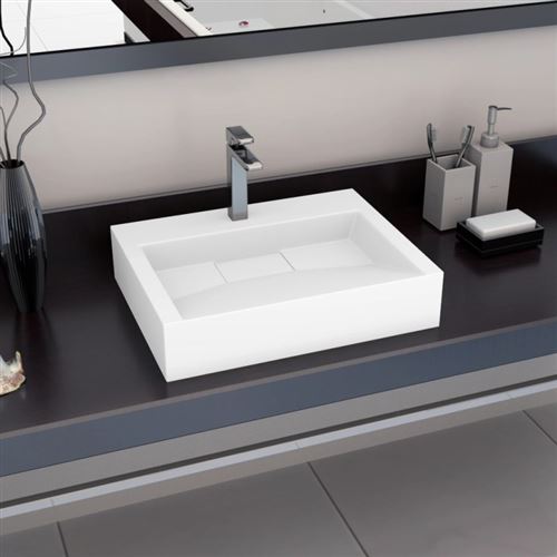 Lavabo 60x38x11 cm Fonte minérale marbre Blanc