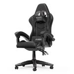 Chaise gaming Ergonomique BIGZZIA, Siège gaming Pivotant, avec coussin et dossier, Accoudoirs - Réglables en hauteur - Noir