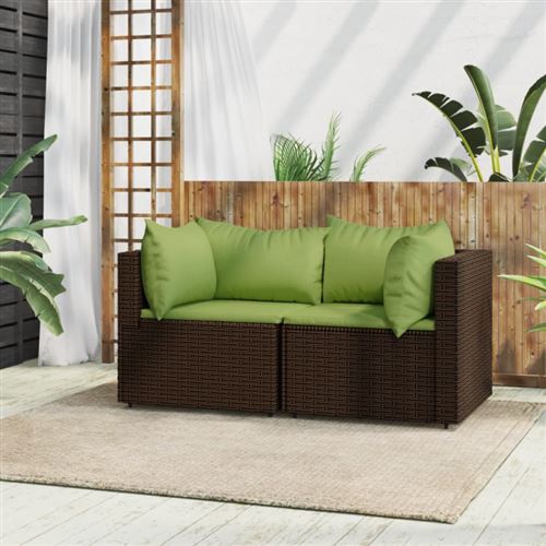 vidaXL Garten-Ecksofas mit Kissen 2 Stk. Braun Poly Rattan