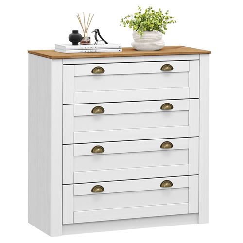 Non Communiqué Blanc/Brun Commode Chambre Bolton L 91 Cm En Bois Massif