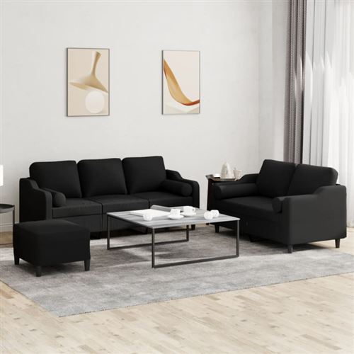 Vidaxl Noir Ensemble De Canapés 3 Pcs Avec Coussins Tissu - Image 2