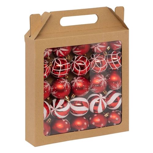 Non Communiqué Rouge Atmosphera Créateur D'intérieur - Lot De 25 Boules De Noël "Maison Des Couleurs" 6Cm & Blanc