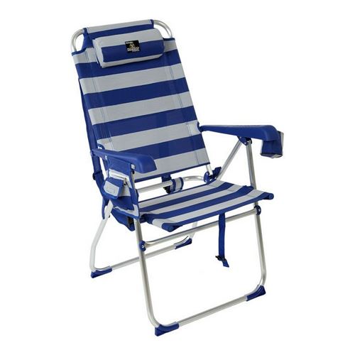 Chaise Pliante avec Repose-Tête Bleu/Blanc A rayures