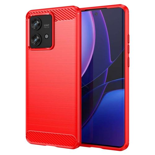 Coque pour Motorola Edge 40 Neo - housse etui silicone gel carbone + verre trempe - ROUGE - htdmobiles