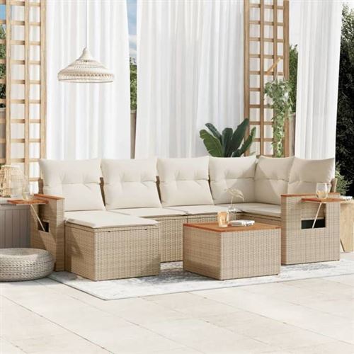 Non Communiqué Beige Salon De Jardin Modulable Vidaxl Rotin 7 Pieces
