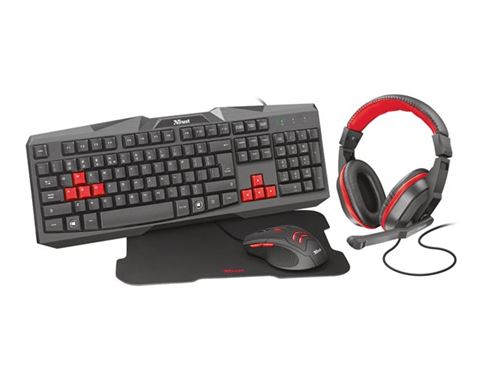 Trust Ziva 4-in-1 - Gaming Bundle - set: toetsenbord, muis, hoofdtelefoon en muismat