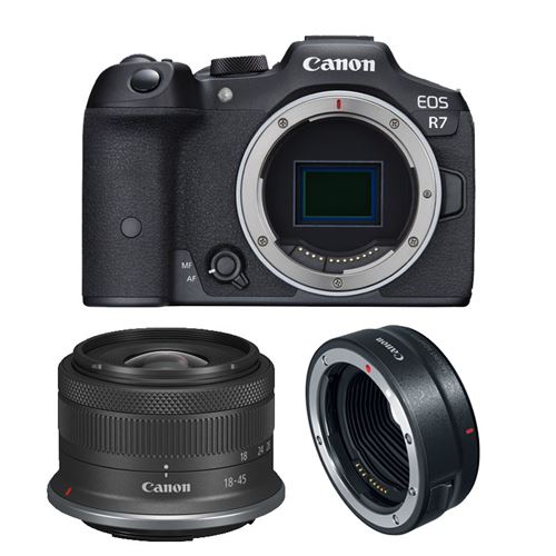 EOS R7 + RF-S 18-45mm f/4.5-6.3 IS STM + Bague EF-EOS R État correct - N/A reconditionné disponible sur Fnac